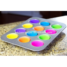 BPA libre de calor resistente a la humedad antiadherente pastel muffin tazas platos Liners conjuntos de moldes, silicona hornear Muffin Cup